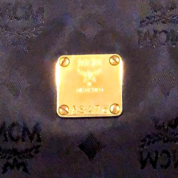 MCM Black & Gold Monogram Shoulder Bag with Top Zipper Closure Made In Germany - Picture 5 of 17